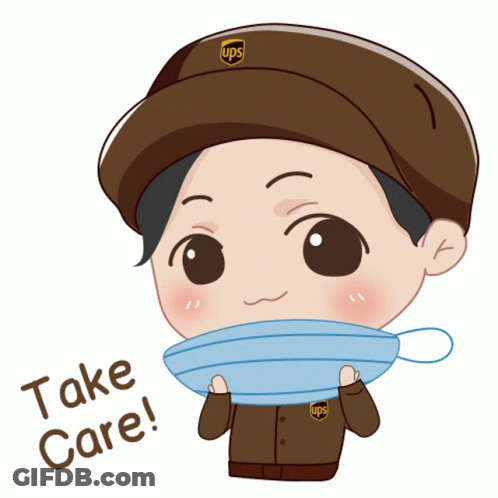 A Cartoon Illustration Of An Ups Delivery Man Wearing A Face Mask GIF