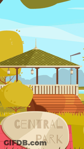 A Cartoon Illustration Of Central Park With A Gazebo GIF