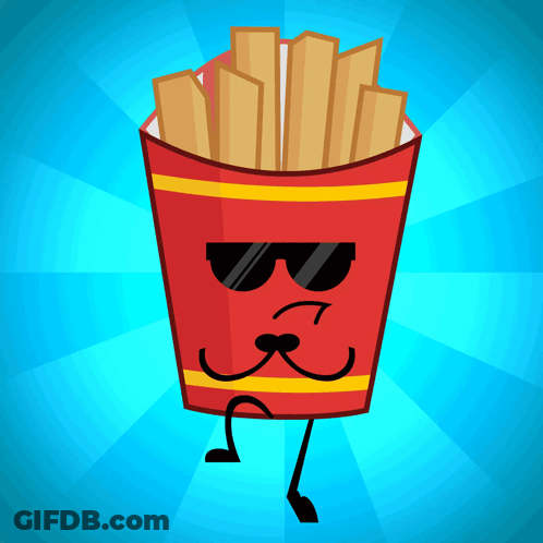 A Cartoon Illustration Of French Fries With A Mustache And Sunglasses GIF