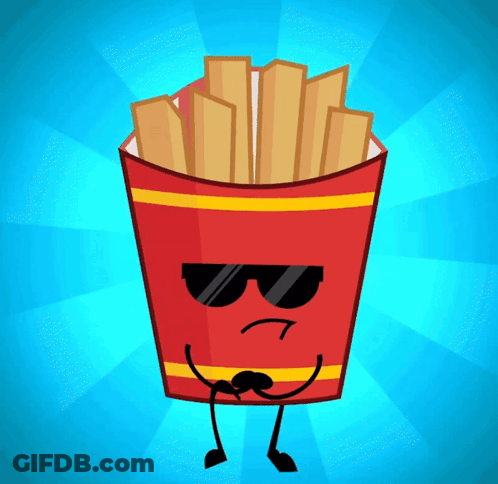 A Cartoon Illustration Of French Fries With Sunglasses And A Mustache GIF