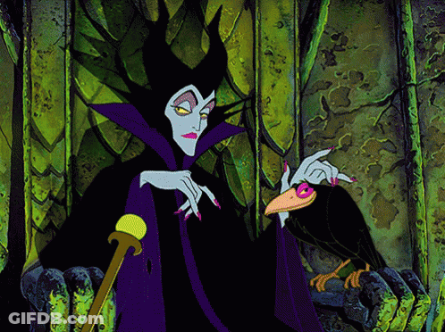 A Cartoon Illustration Of Maleficent Holding A Crow GIF