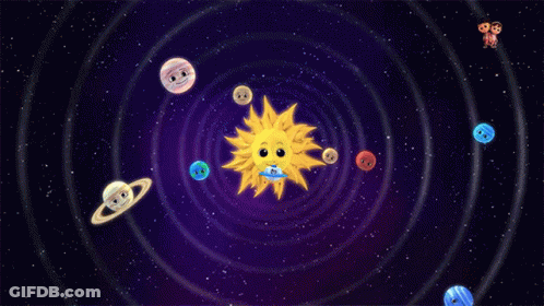 A Cartoon Illustration Of The Solar System With Planets And The Sun GIF