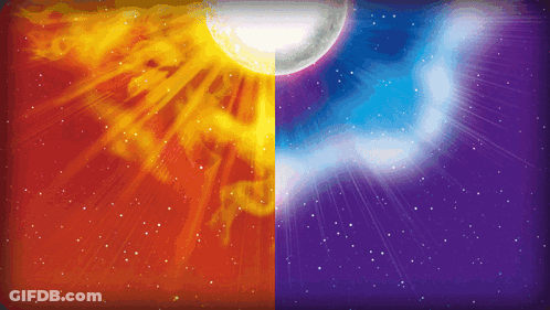 A Cartoon Illustration Of The Sun And Moon In The Night Sky GIF