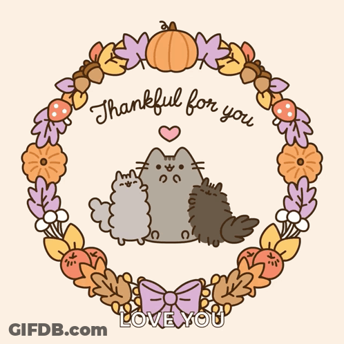 A Cartoon Illustration Of Two Cats With The Words Thankful For You Love You GIF