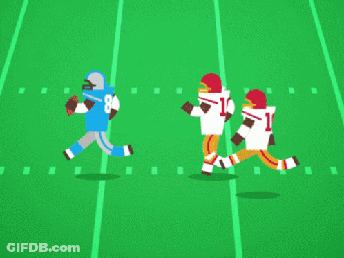 A Cartoon Illustration Of Two Football Players Running On The Field GIF