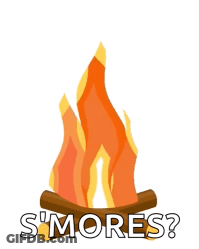 A Cartoon Illustration Of Two Marshmallows Being Cooked Over A Campfire GIF
