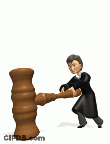 A Cartoon Judge Is Holding A Wooden Gavel GIF