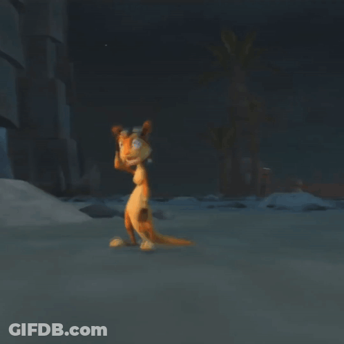 A Cartoon Kangaroo Wearing Goggles Is Standing In The Dark GIF