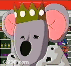 A Cartoon Koala Bear Wearing A Crown And A White Robe GIF