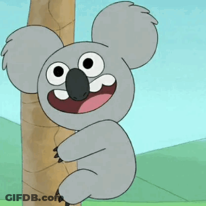 A Cartoon Koala Is Sitting On Top Of A Palm Tree . GIF