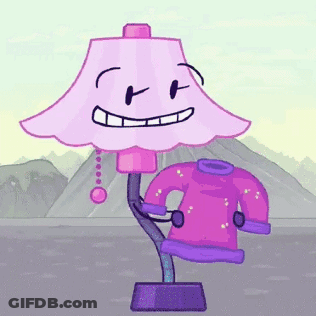 A Cartoon Lamp With A Face And A Sweater Attached To It . GIF