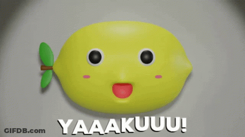 A Cartoon Lemon With A Green Leaf And The Words Yaaakuuu Written Below It GIF