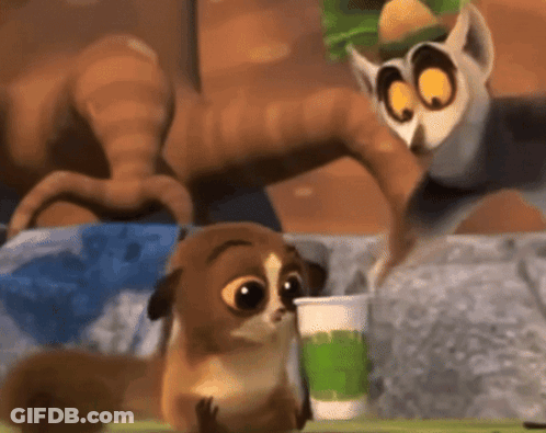 A Cartoon Lemur Is Drinking Out Of A Cup GIF