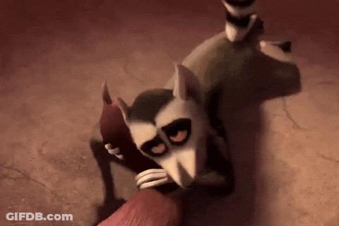 A Cartoon Lemur Is Hugging Another Lemur In A Dark Room . GIF