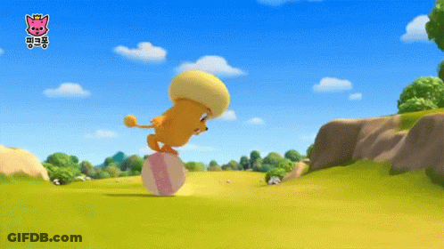 A Cartoon Lion Is Balancing On A Pink Ball GIF