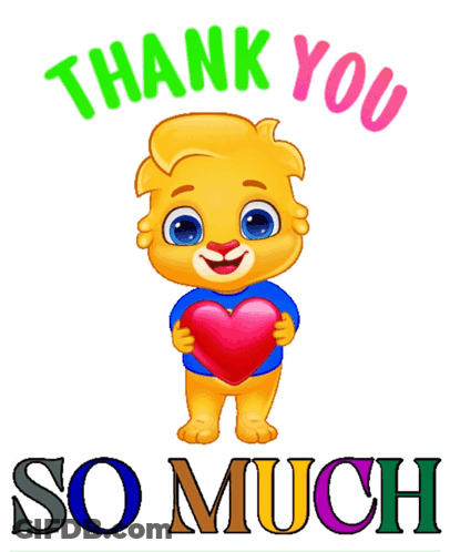 A Cartoon Lion Is Holding A Heart With The Words Thank You So Much Below It GIF