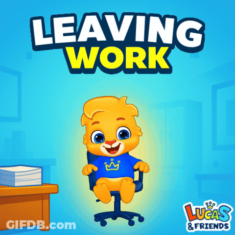 A Cartoon Lion Is Sitting In A Chair With The Words Leaving Work Written Above Him GIF