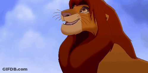 A Cartoon Lion Is Smiling And Looking Up At The Sky GIF