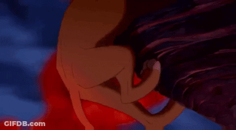 A Cartoon Lion Is Standing On A Rock In Front Of A Fire Background GIF