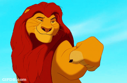 Cartoon Lion Pointing At Camera With Blue Sky GIF