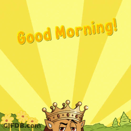 A Cartoon Lion Wearing A Crown With The Words Good Morning GIF