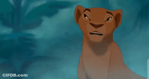 A Cartoon Lioness With A Blue Background And Yellow Eyes GIF