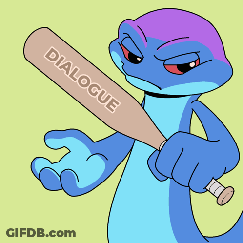 A Cartoon Lizard Is Holding A Baseball Bat That Says Dialogue GIF