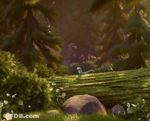 A Cartoon Lizard Is Standing On A Mossy Log And Smiling GIF