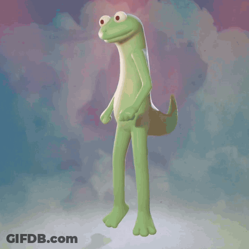 A Cartoon Lizard Is Standing On Its Hind Legs GIF