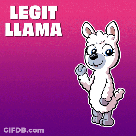 A Cartoon Llama Is Standing In Front Of A Sign That Says " Legit Llama " GIF