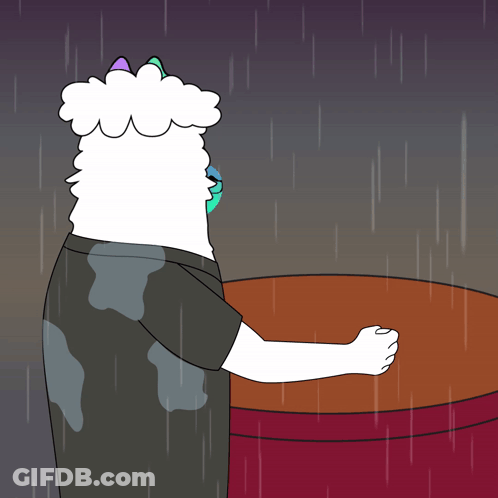 A Cartoon Llama Is Standing In The Rain With A Crying Face GIF