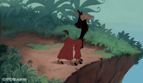 A Cartoon Llama Is Standing On A Cliff With A Blue Sky In The Background GIF