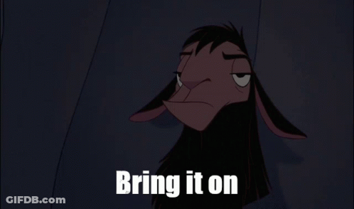 A Cartoon Llama Says Bring It On In A Dark Background GIF