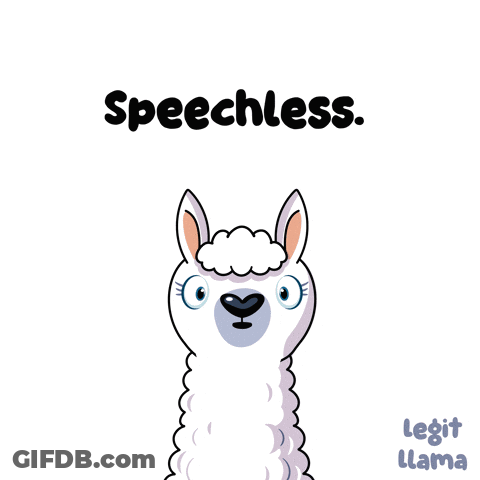 A Cartoon Llama With Its Mouth Open And The Words Speechless GIF