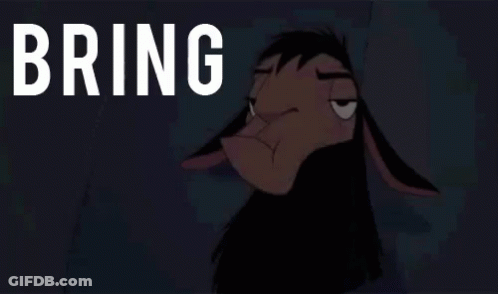 A Cartoon Llama With The Words " Bring It On " On The Bottom GIF
