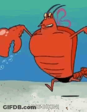 A Cartoon Lobster Is Running On A Beach . GIF