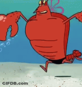 A Cartoon Lobster Is Running On A Beach GIF