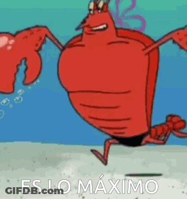 A Cartoon Lobster Is Running On The Beach With The Words Es Lo Maximo Behind Him GIF