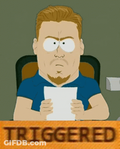 A Cartoon Man Holding A Piece Of Paper Behind A Sign That Says Triggered On It GIF