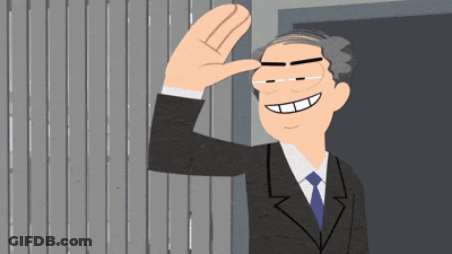 A Cartoon Man In A Suit And Tie Is Waving GIF