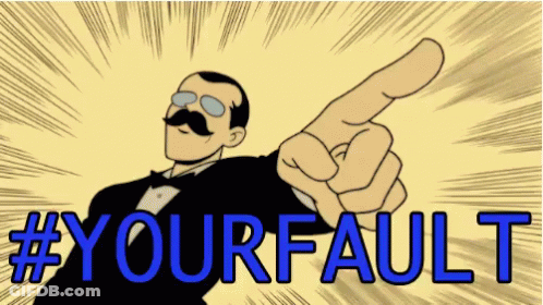 Cartoon Man In Tuxedo Pointing At Your Fault GIF