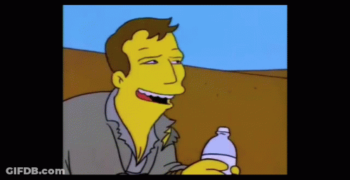 A Cartoon Man Is Holding A Bottle Of Water And Smiling GIF