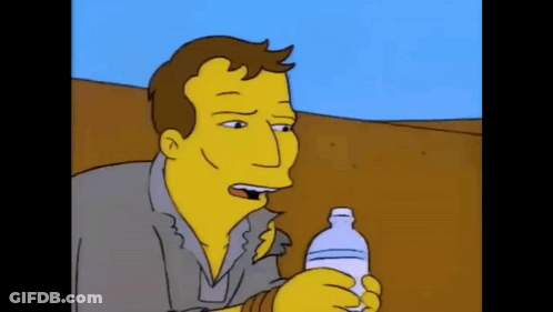 A Cartoon Man Is Holding A Bottle Of Water In His Hand GIF