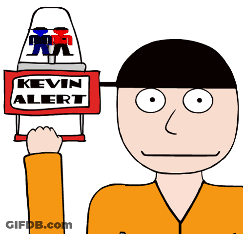 A Cartoon Man Is Holding A Sign That Says Kevin Alert GIF