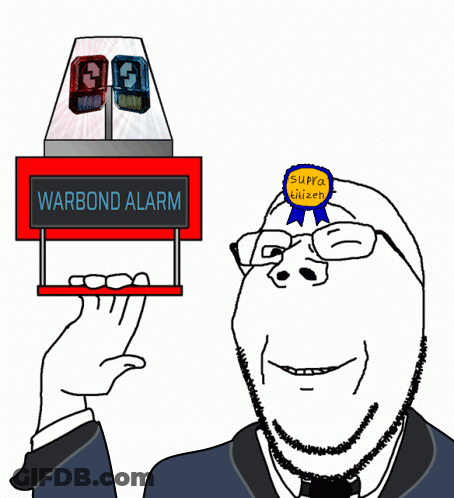 A Cartoon Man Is Holding Up A Warbond Alarm GIF