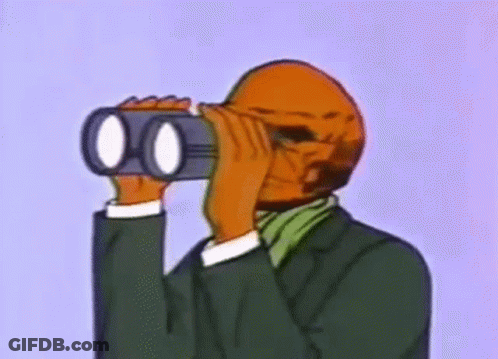A Cartoon Man Is Looking Through Binoculars . GIF