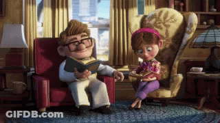 A Cartoon Man Is Reading A Book To A Girl GIF