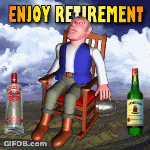 A Cartoon Man Is Sitting In A Rocking Chair Next To A Bottle Of Smirnoff Vodka GIF