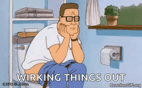 A Cartoon Man Is Sitting On A Toilet With His Hands On His Face . GIF