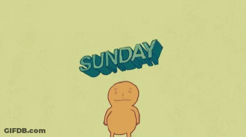 A Cartoon Man Is Standing In Front Of The Word Sunday . GIF